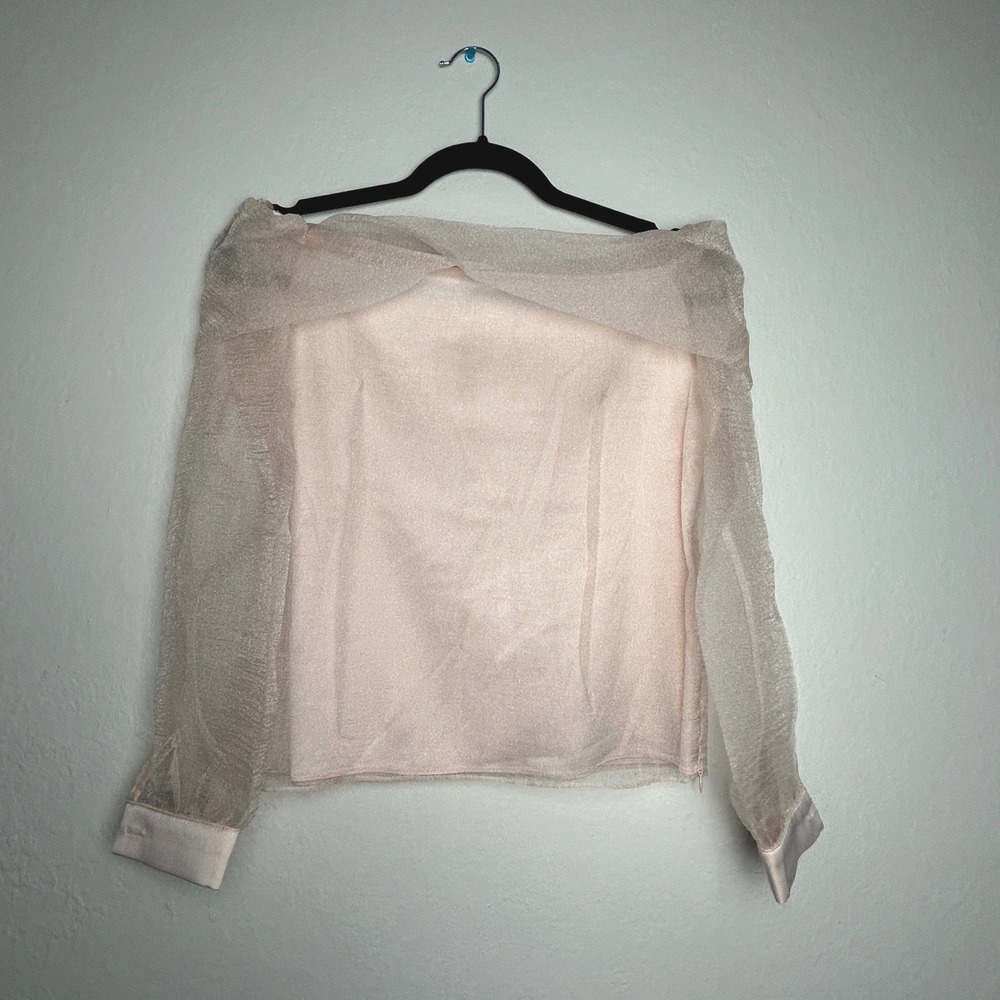 Blush Pink Off The Shoulder Shimmer Sheer Long Sleeve Blouse Top